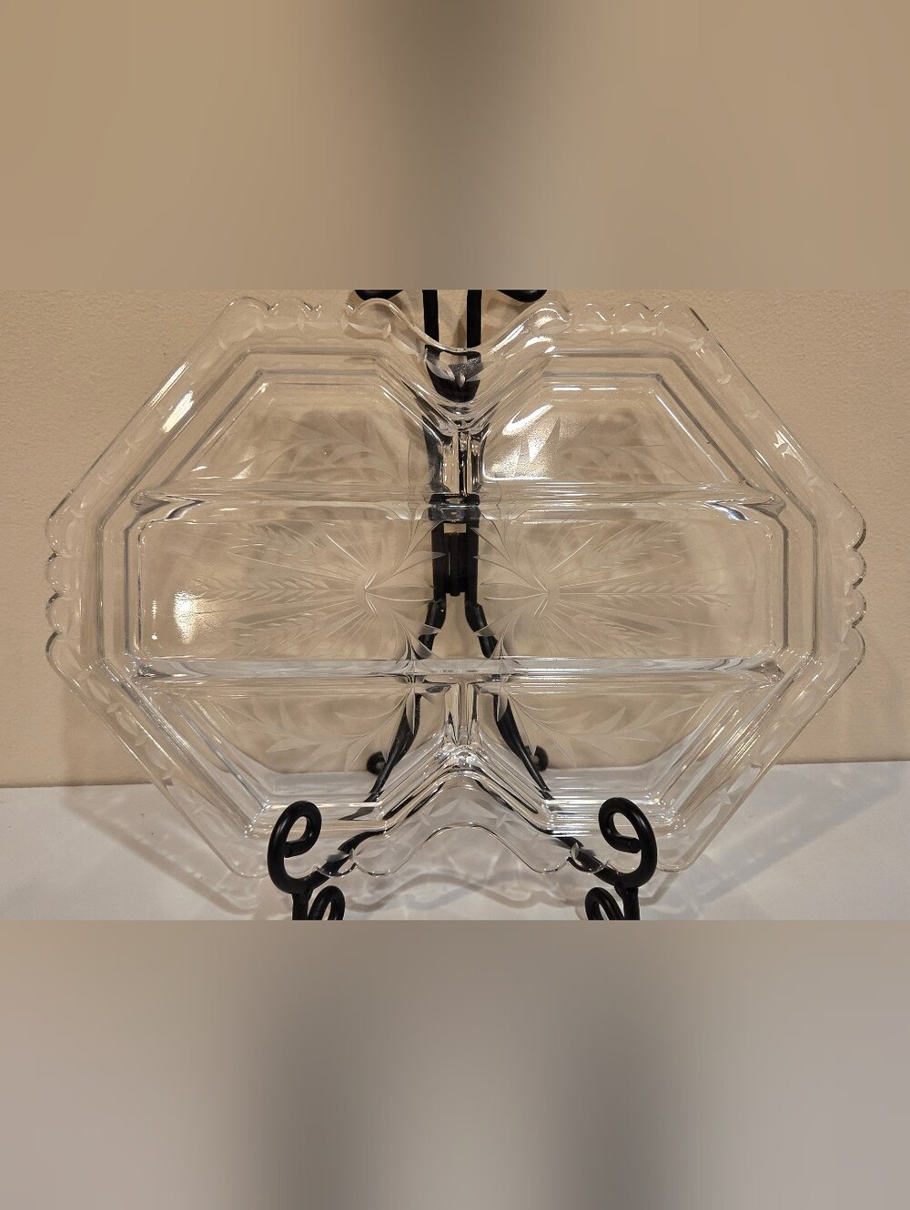 Vintage Fostoria Clear Glass Octagonal 5 Section Relish Serving Tray